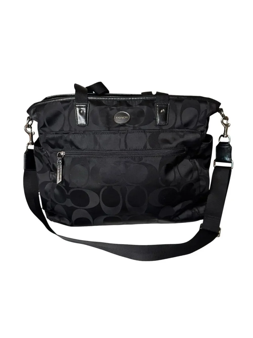 COACH BABY Signature Diaper Bag Black Nylon Large Multifunction Tote Zip Top